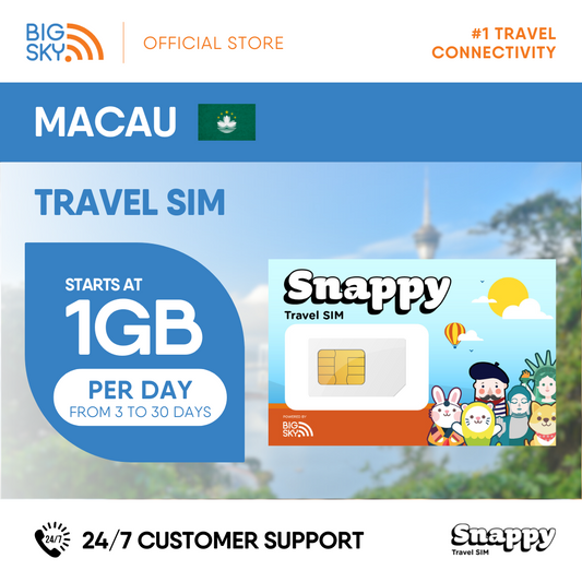 MACAU Snappy Travel SIM - 1GB to 3GB PER DAY