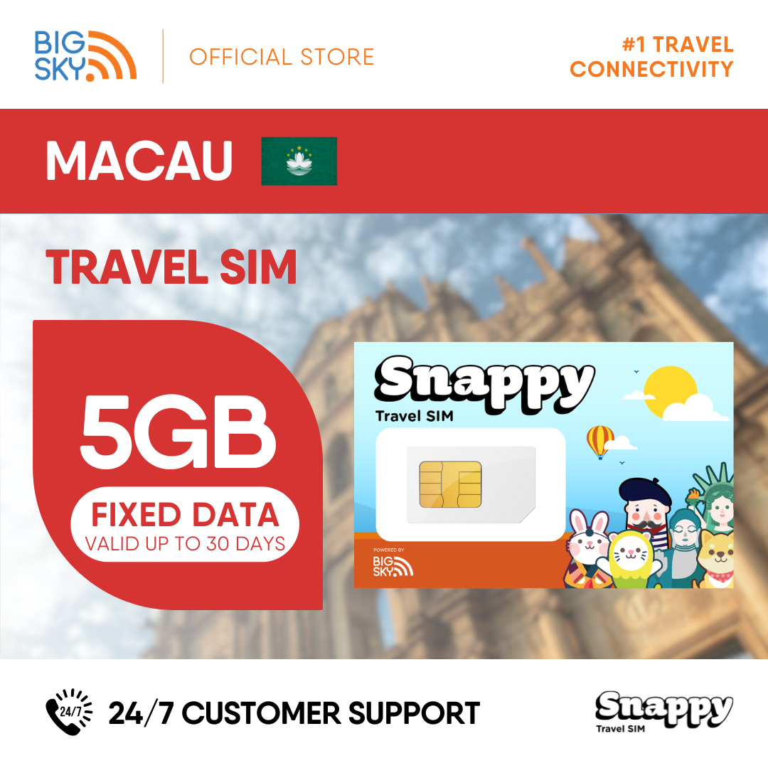 MACAU Snappy Travel SIM - 3GB to 20GB (30 days validity)