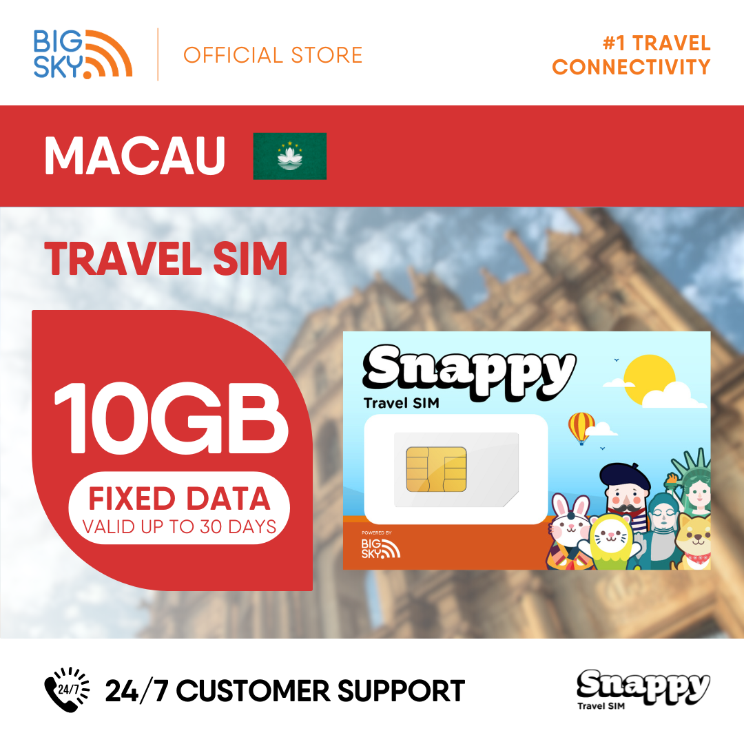 MACAU Snappy Travel SIM - 3GB to 20GB (30 days validity)