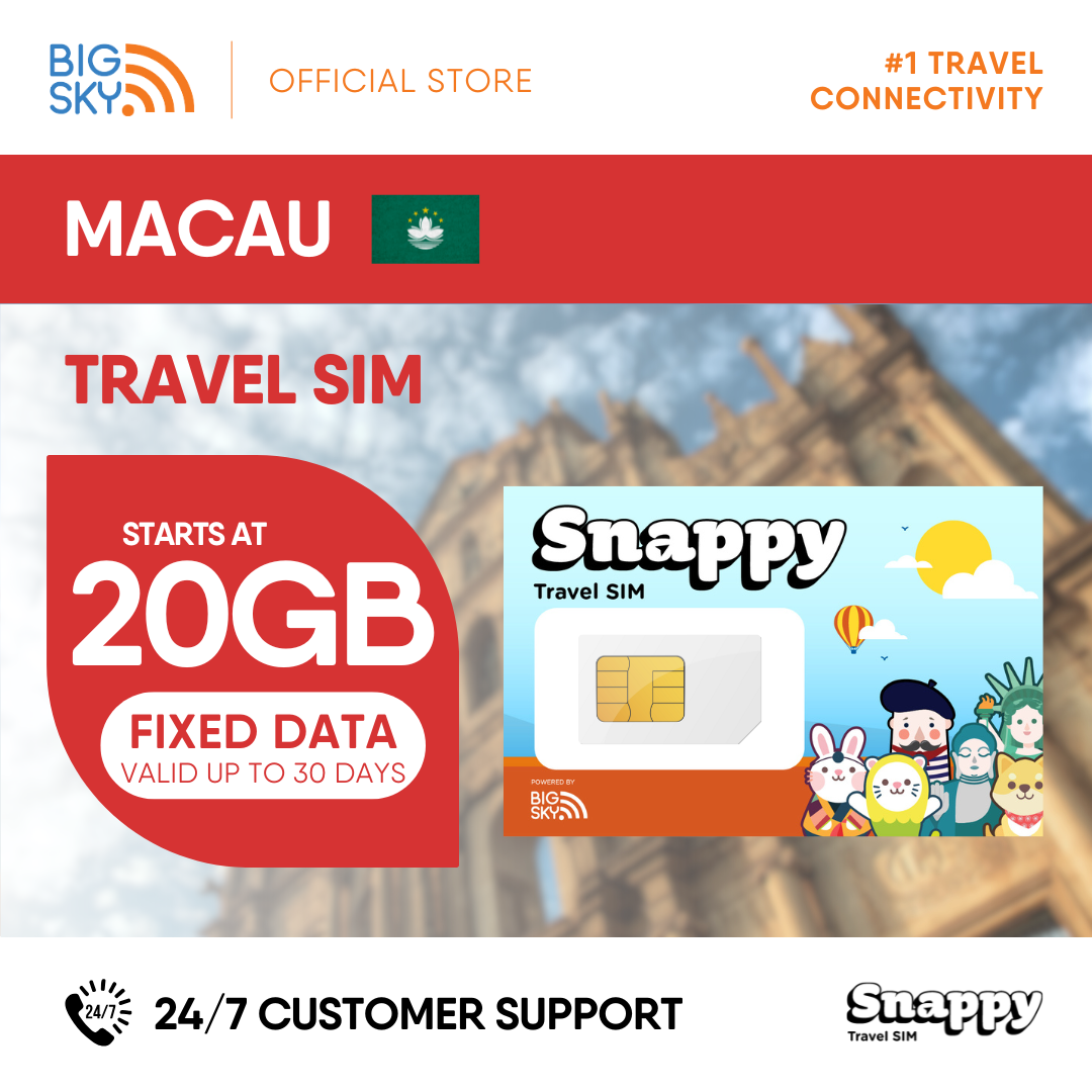MACAU Snappy Travel SIM - 3GB to 20GB (30 days validity)