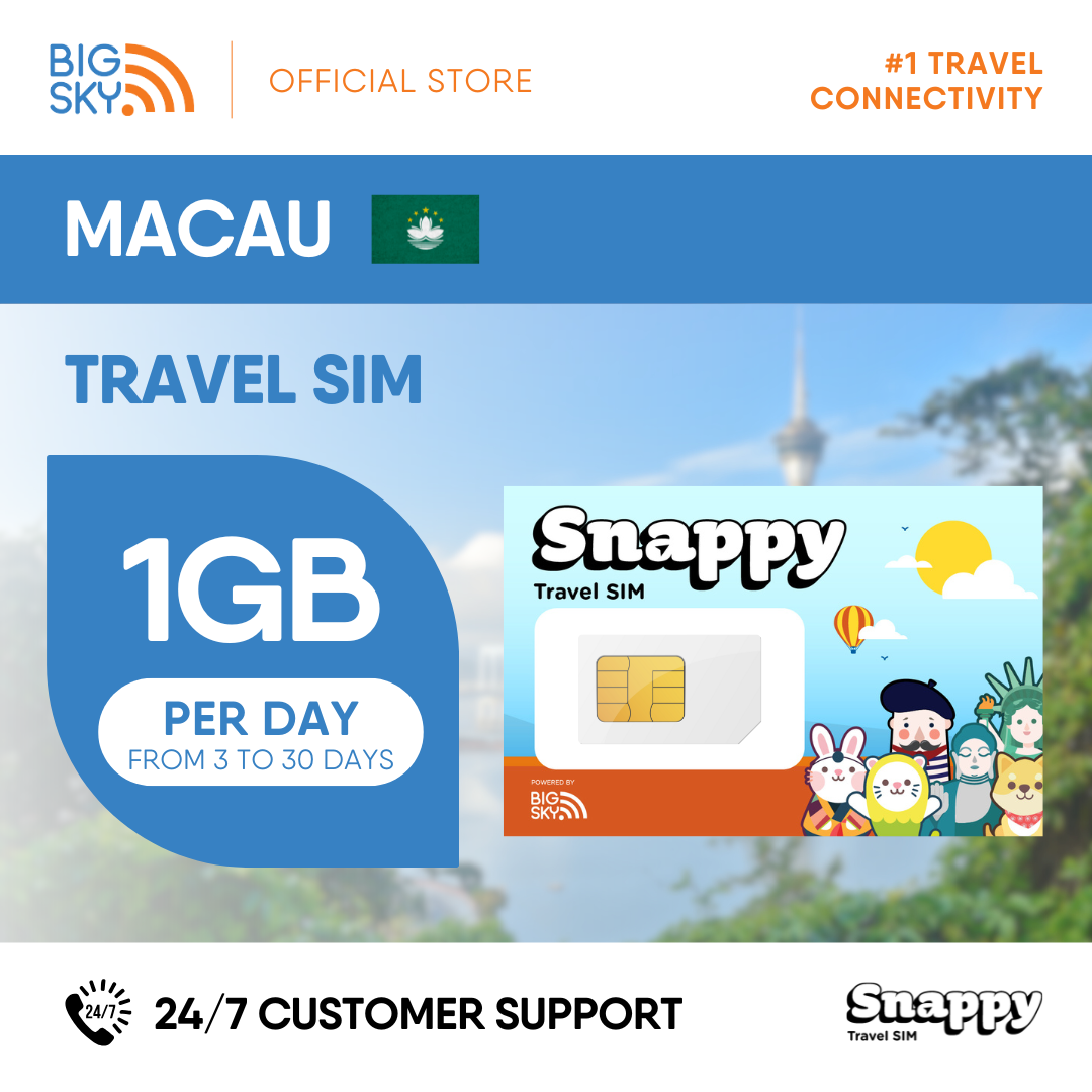 MACAU Snappy Travel SIM - 1GB to 3GB PER DAY
