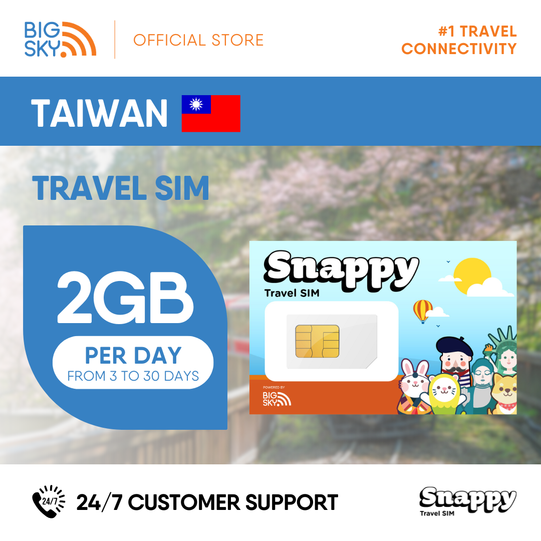 TAIWAN Snappy Travel SIM - 1GB to 3GB PER DAY