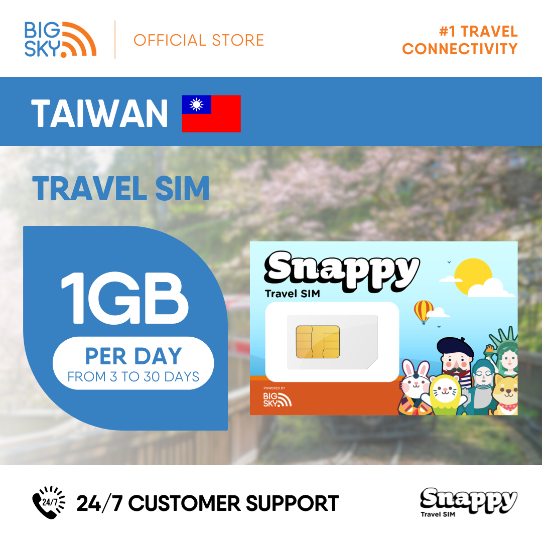 TAIWAN Snappy Travel SIM - 1GB to 3GB PER DAY