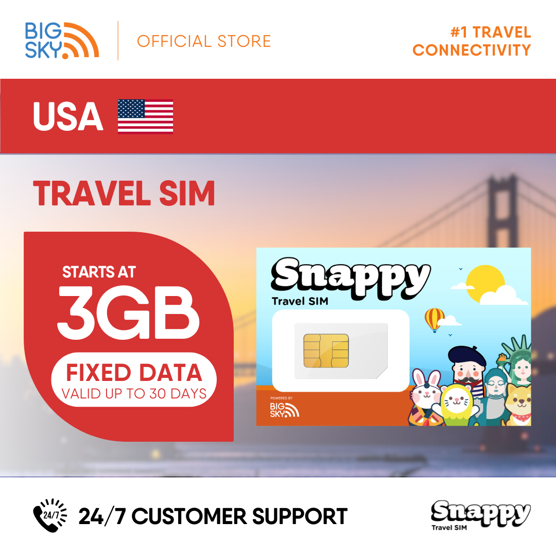 USA Snappy Travel SIM - 3GB to 20GB (30 days validity)