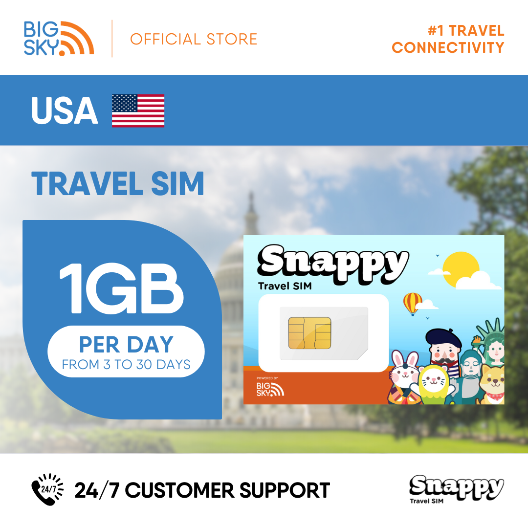 USA Snappy Travel SIM - 1GB to 2GB PER DAY