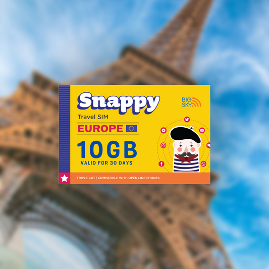 10GB EUROPE TRAVEL SIM (Snappy Travel SIM Powered by 3UK)