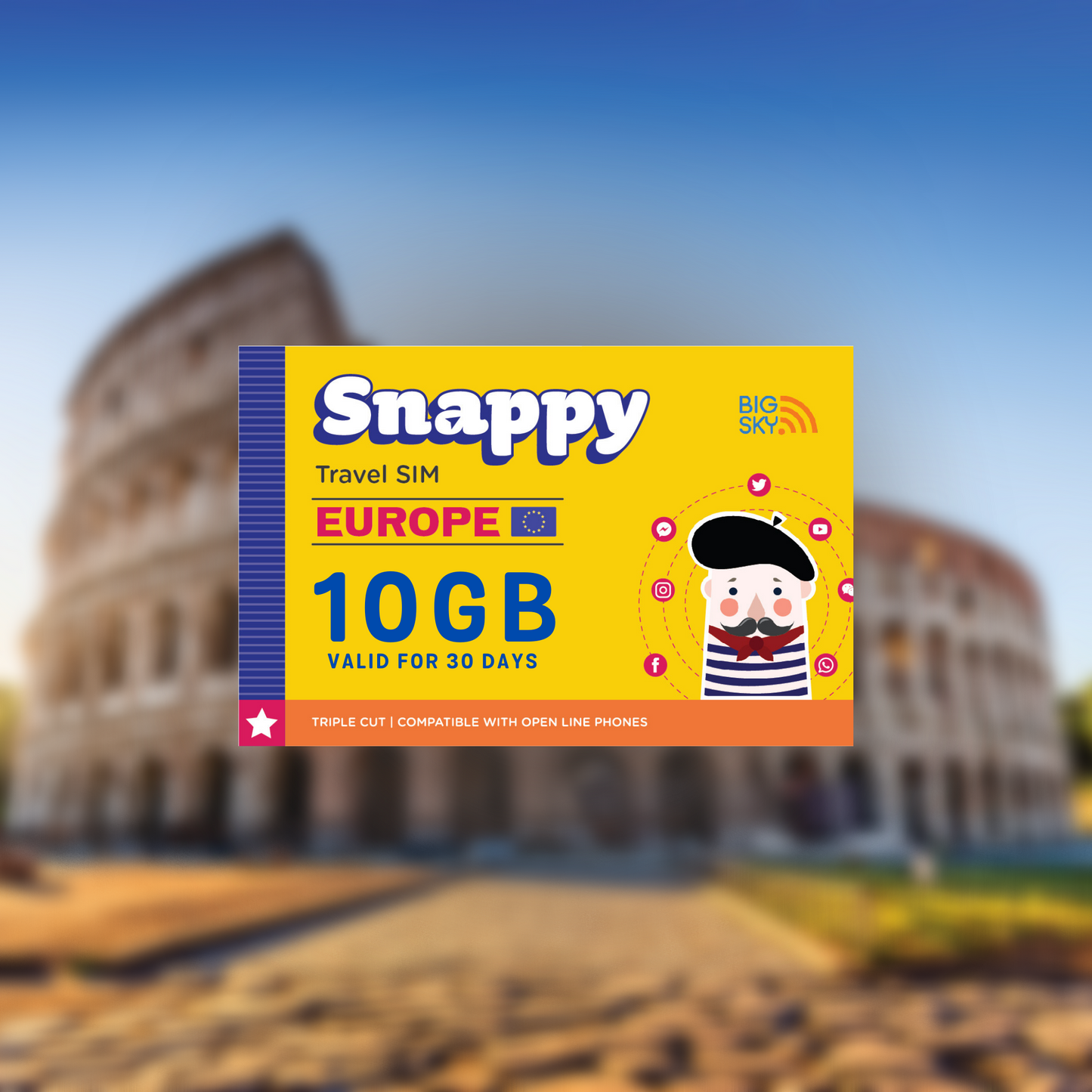 10GB EUROPE TRAVEL SIM (Snappy Travel SIM Powered by 3UK)